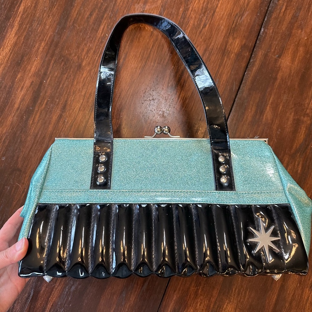 Lux De Ville Blue and Black Starburst Sparkle Purse